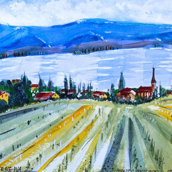 Jezioro Genewskie pejzaż akwarela Andrzej Bączkowski