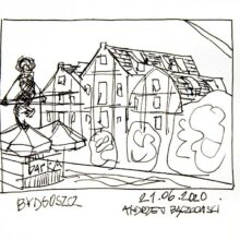 Spichrze w Bydgoszczy, rysunek tuszem Andrzej Bączkowski