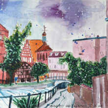 Wenecja Bydgoska akwarela autor Andrzej Bączkowski