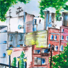 Stare domy na Wenecji w Bydgoszczy akwarela Andrzej Baczkowski Stare domy na Wenecji w Bydgoszczy akwarela Andrzej Baczkowski