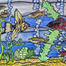 Podwodny świat akwarela Andrzej Bączkowski, ilustracje ryby, obraz do pokoju dziecięcego